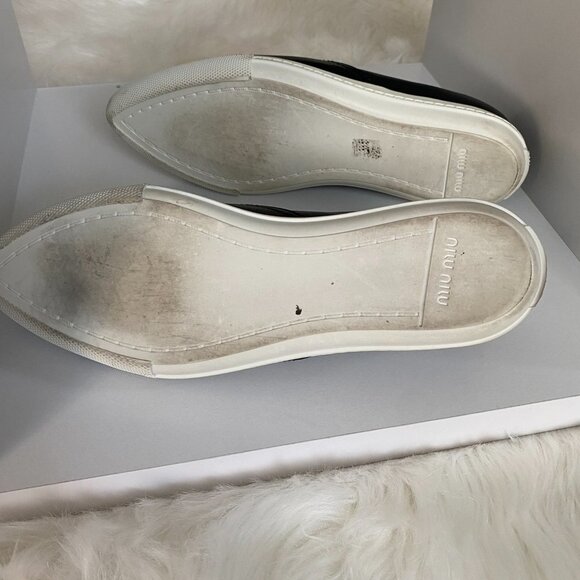 EUC MIU Black Silver Metal CapToe Leather Skate Slip on Sneakers Shoe 37 7 - Picture 6 of 10